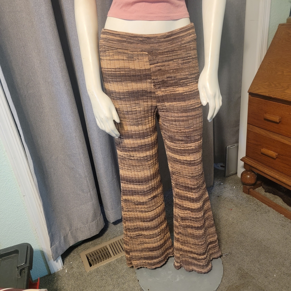 Volcom Groovy High Waist Wide Leg Stretch Striped Knit Pants Hippie BOHO Sz L